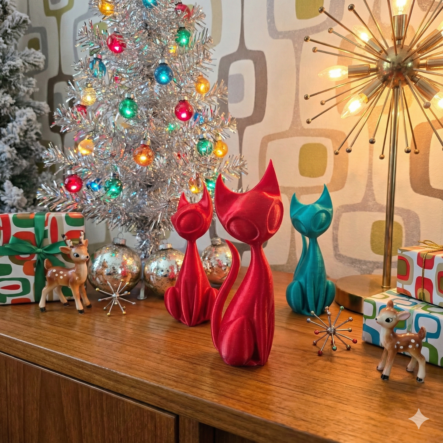 Holiday Atomic Cat Sculptures