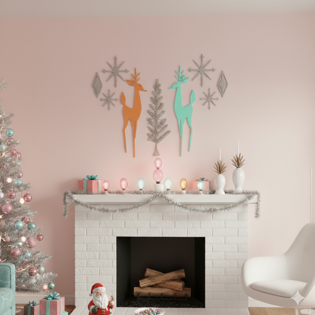 Holiday Retro Deer & Tree Diamond Starburst Wall Decor