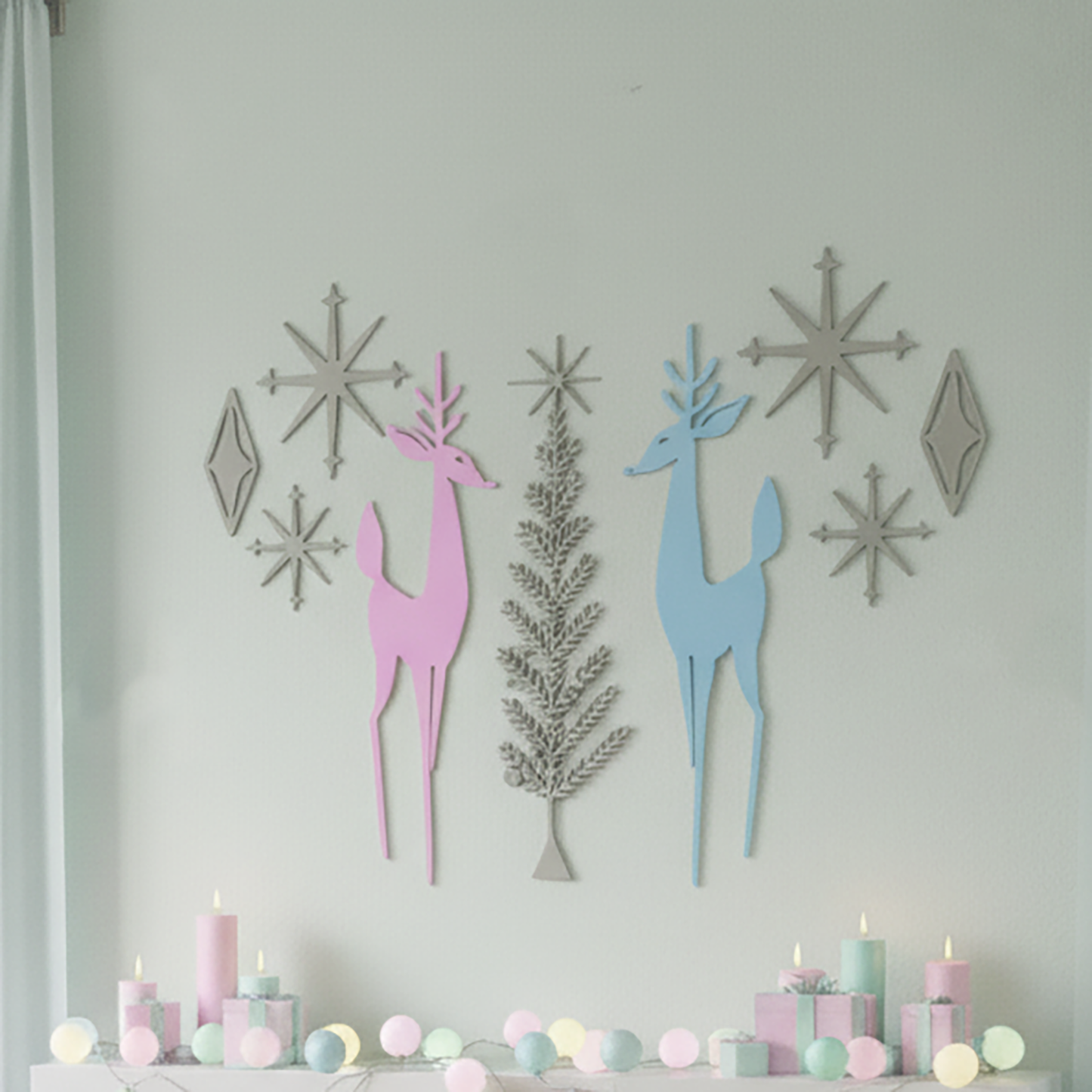 Holiday Retro Deer & Tree Diamond Starburst Wall Decor
