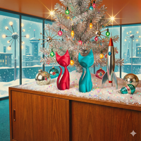 Holiday Atomic Cat Sculptures