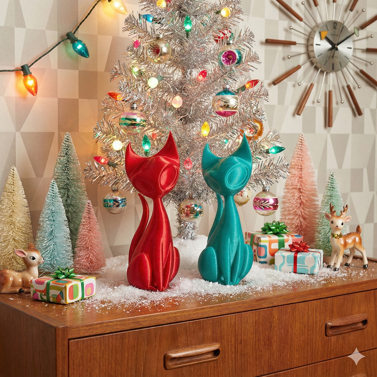 Holiday Atomic Cat Sculptures