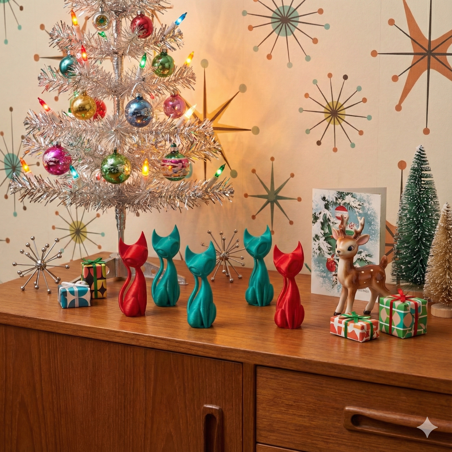 Holiday Atomic Cat Sculptures