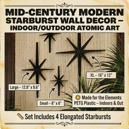 Mid Century Modern Elongated Starbursts Set of 4