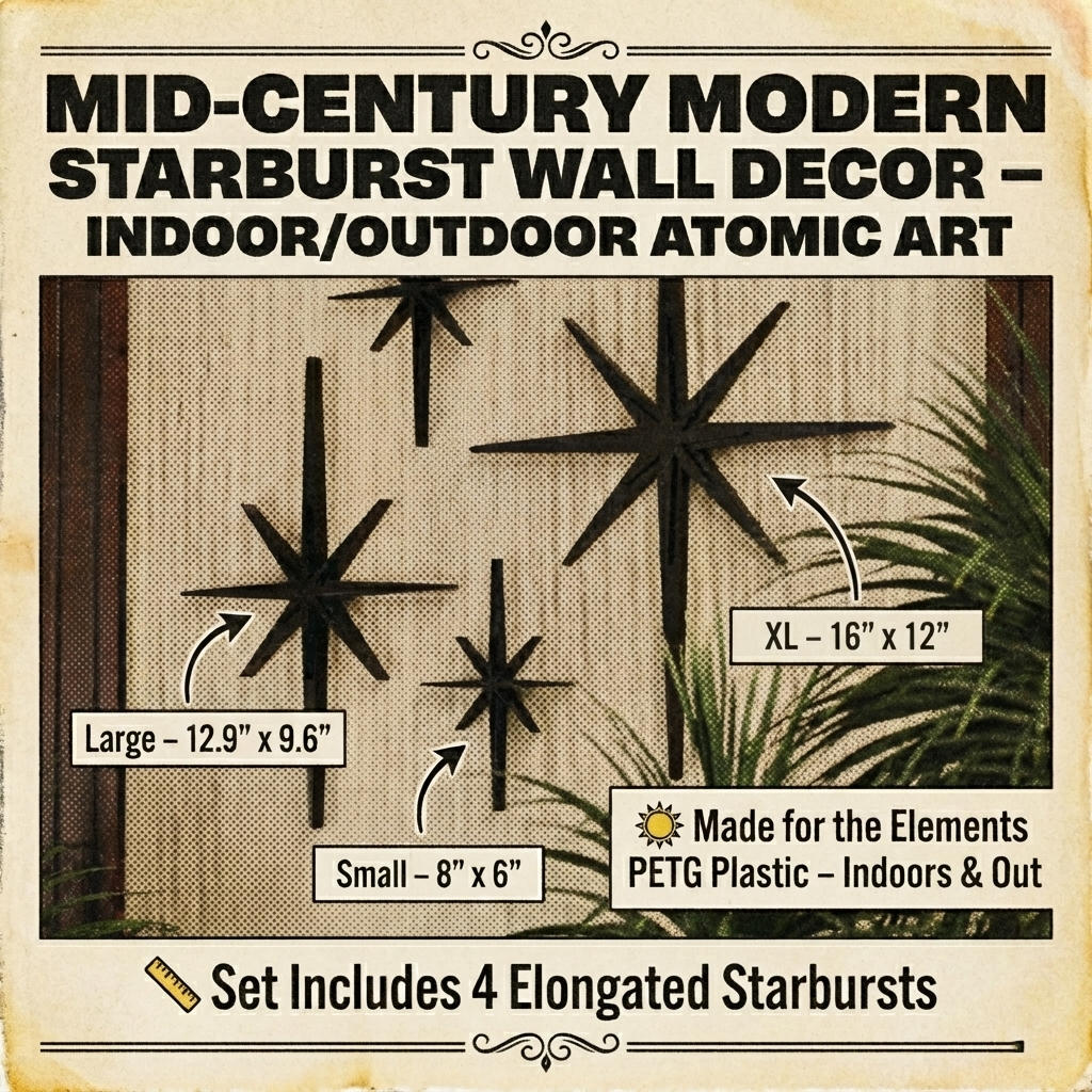 Mid Century Modern Elongated Starbursts Set of 4