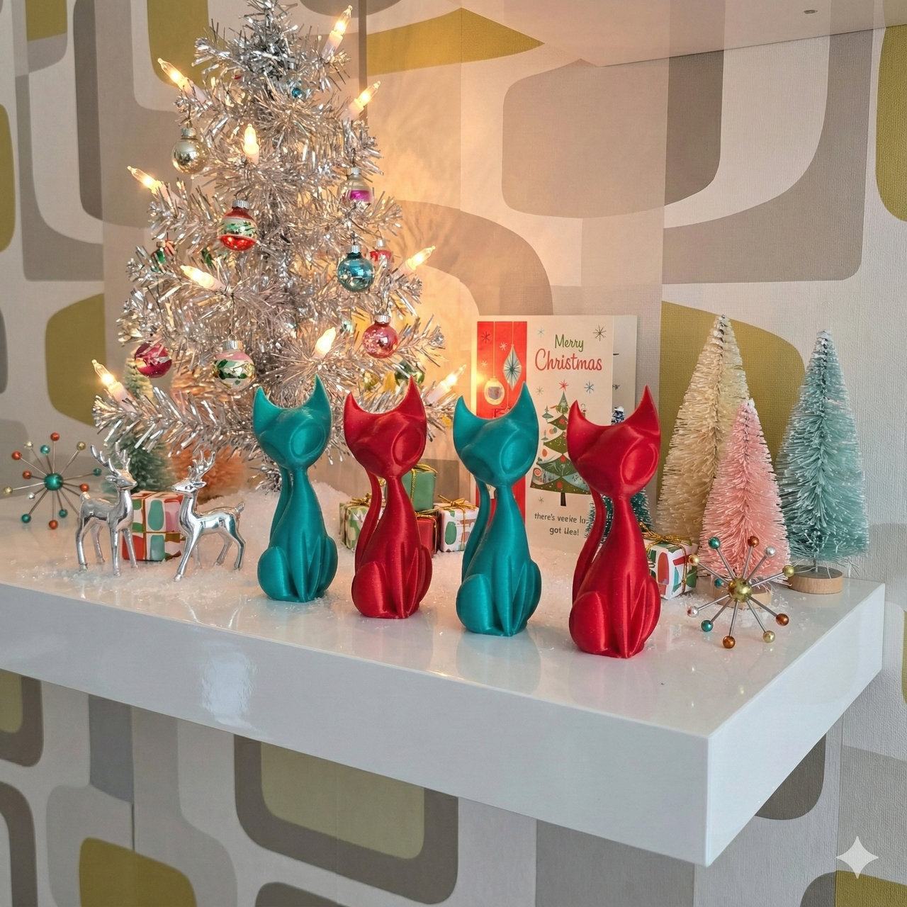 Holiday Atomic Cat Sculptures