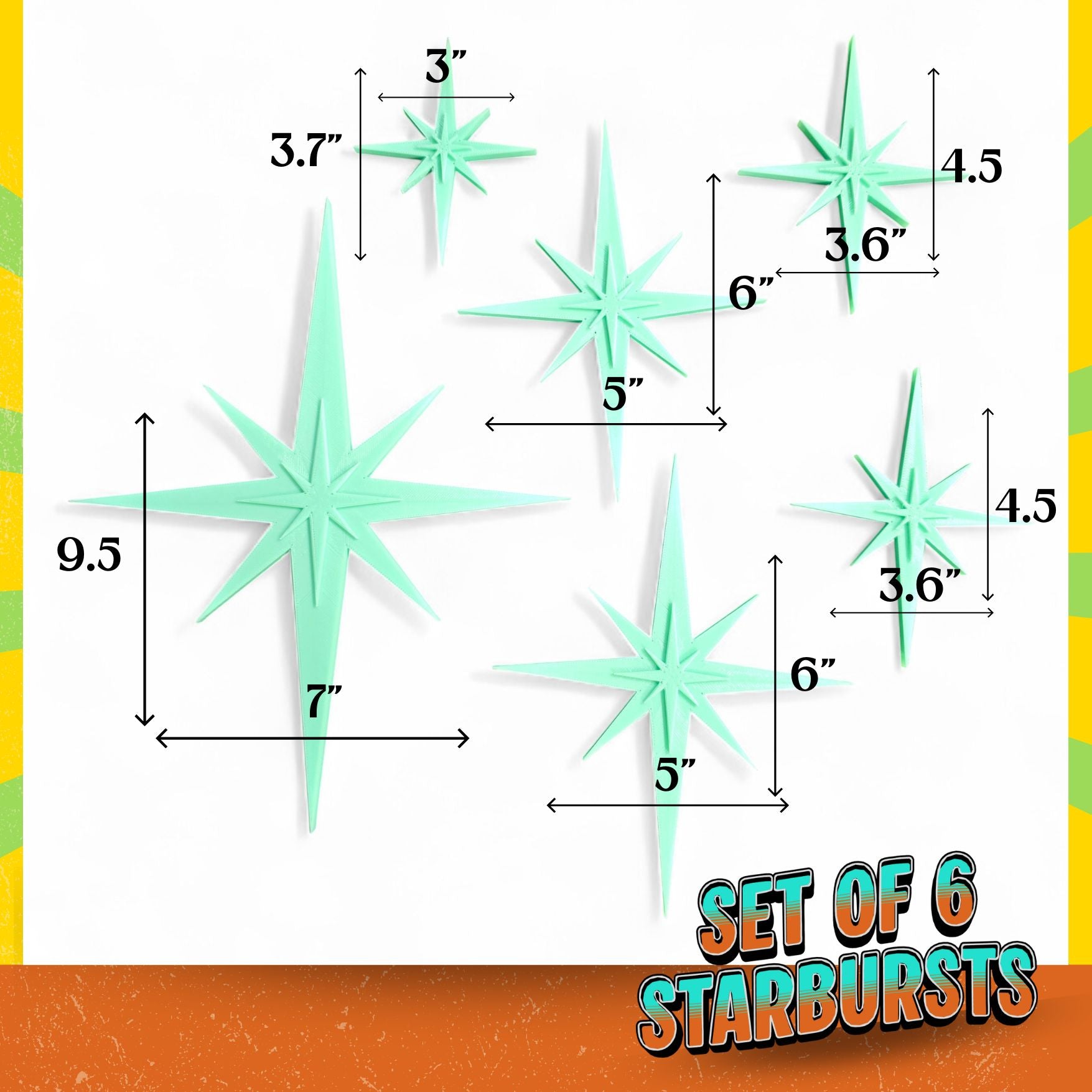 Retro Mini Mid Century Modern Starbursts Set of 6