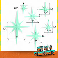 Retro Mini Mid Century Modern Starbursts Set of 6