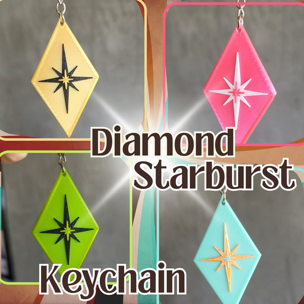 Retro Midcentury Modern Starburst Diamond Keychain