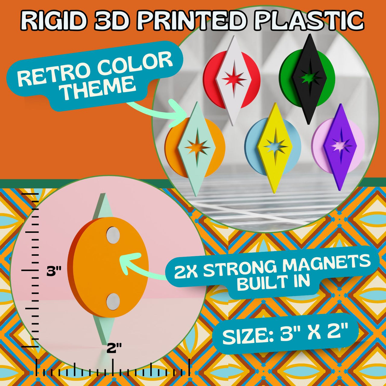 Space Age Circular Diamond Magnet Set (Set of 3)