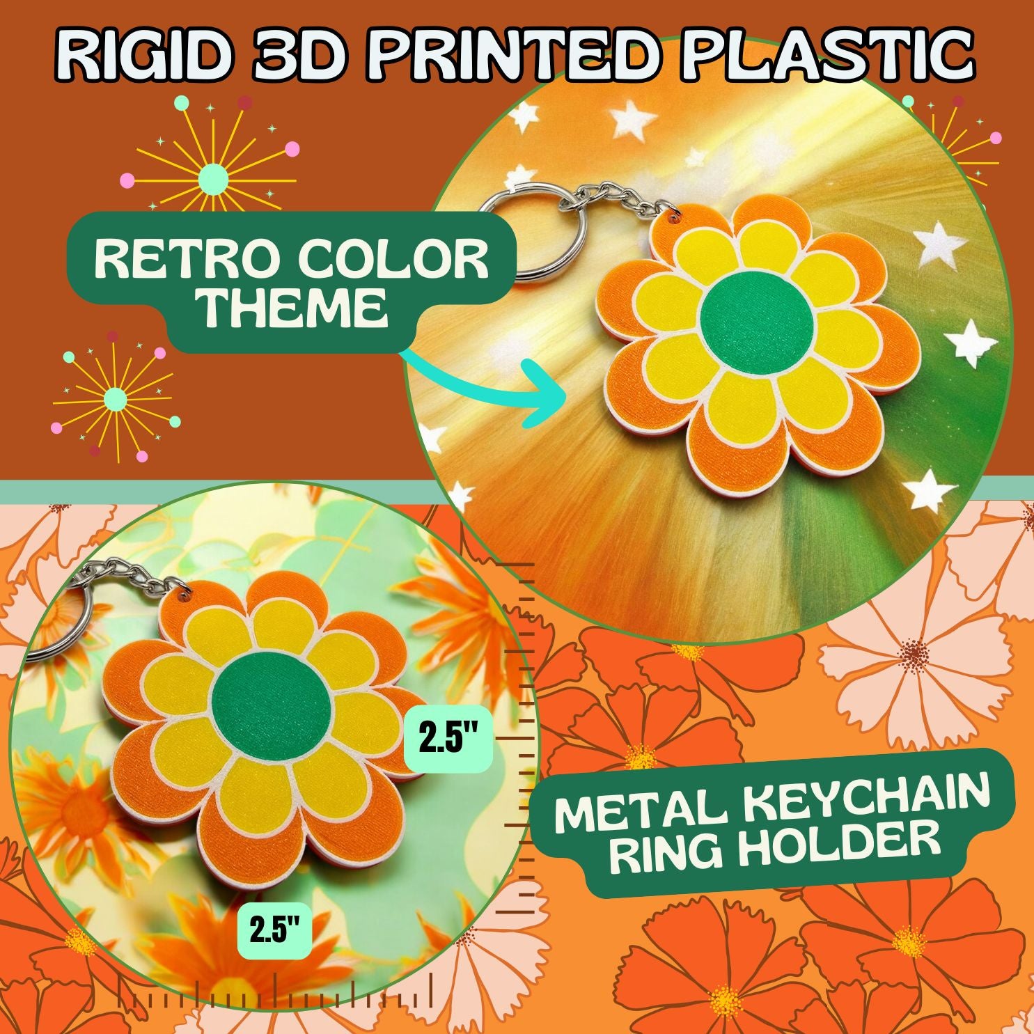 Groovy Flower Power Keychain