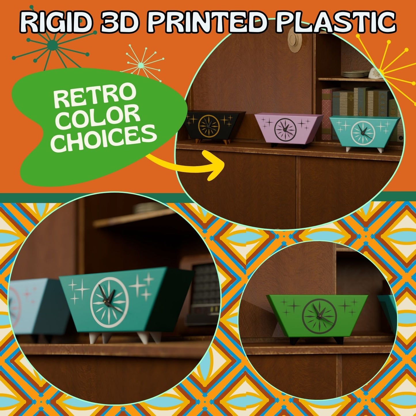 Starburst Radiant Desk Clock Mid Century Modern