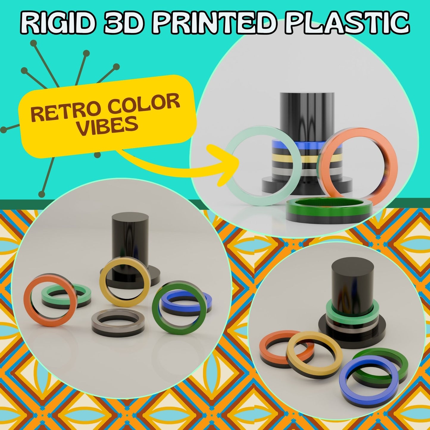 Groovy Retro 70s Style Napkin Ring Set with Holder