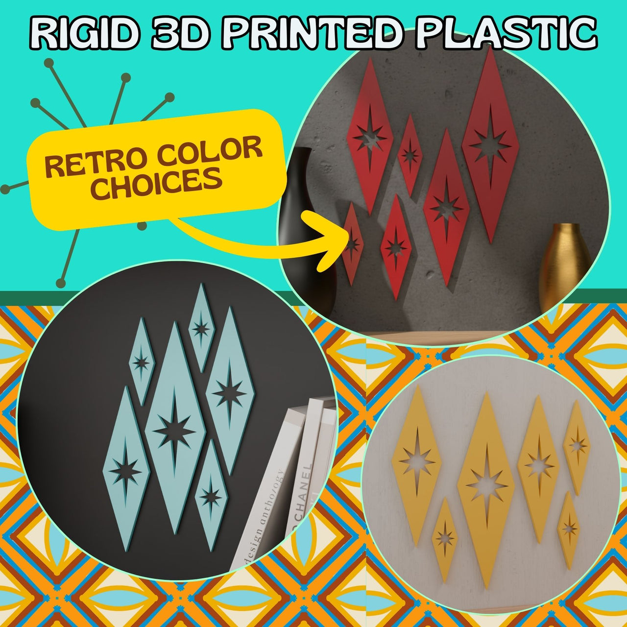 Mini Mid-Century Modern Diamonds Wall Decor Set of 6