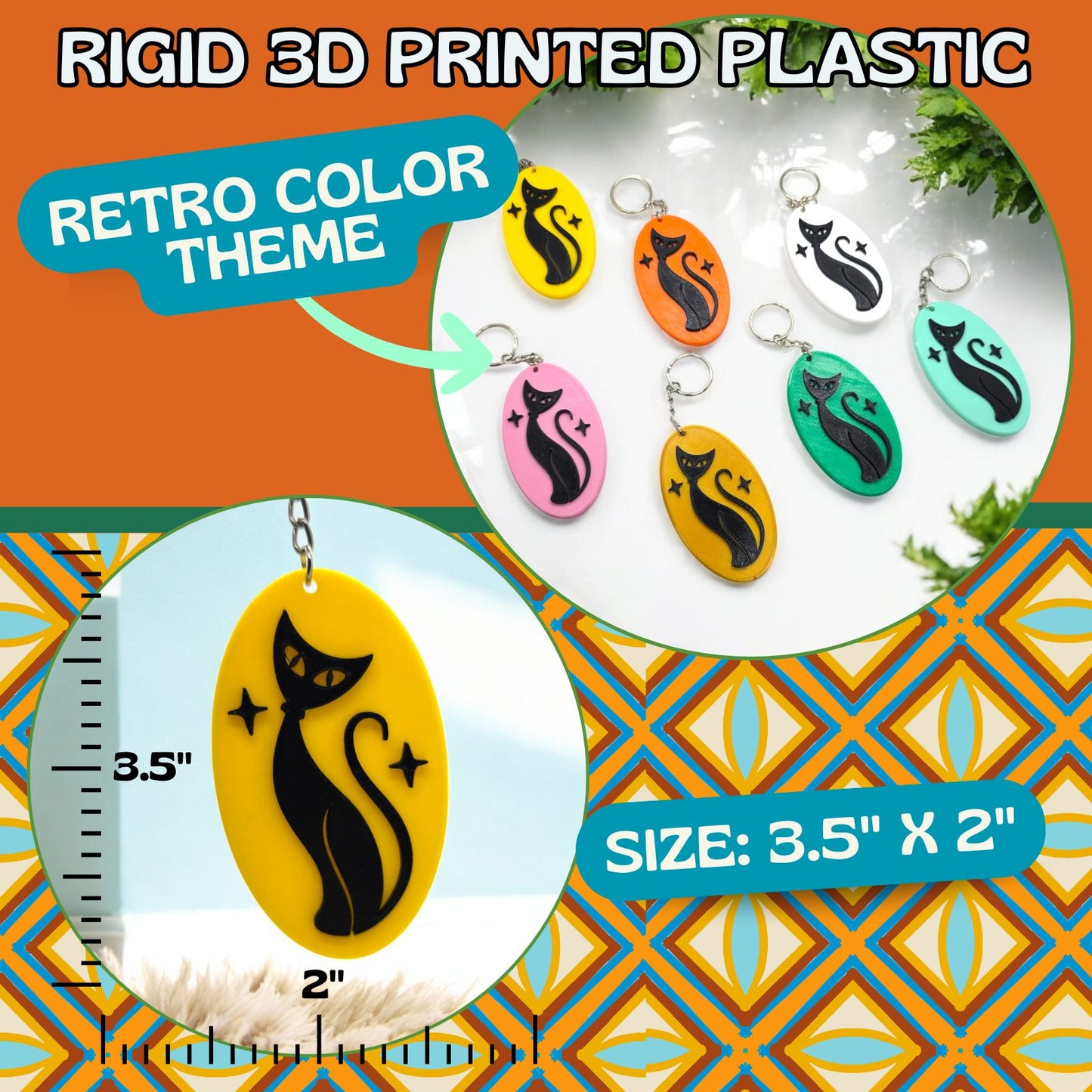 Retro Atomic Cat Oblong Keychain