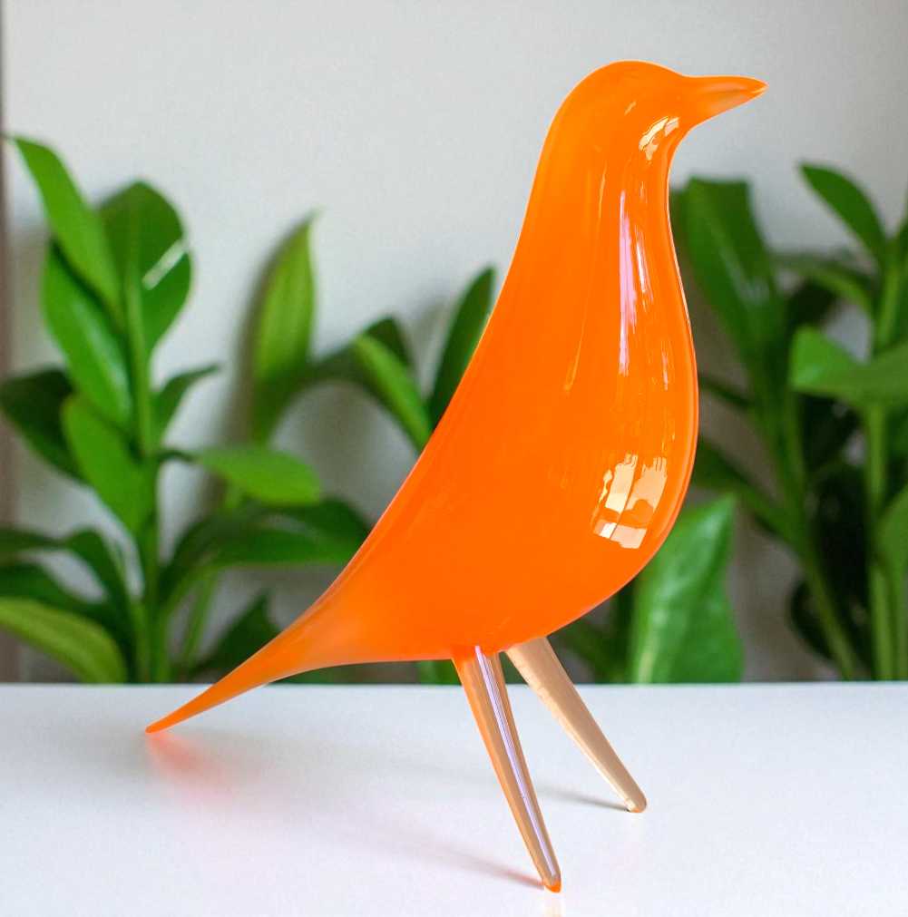 Mid Century Mondern Minimalist Bird Sculpture PLASMAGLOSS Solar Flare Orange