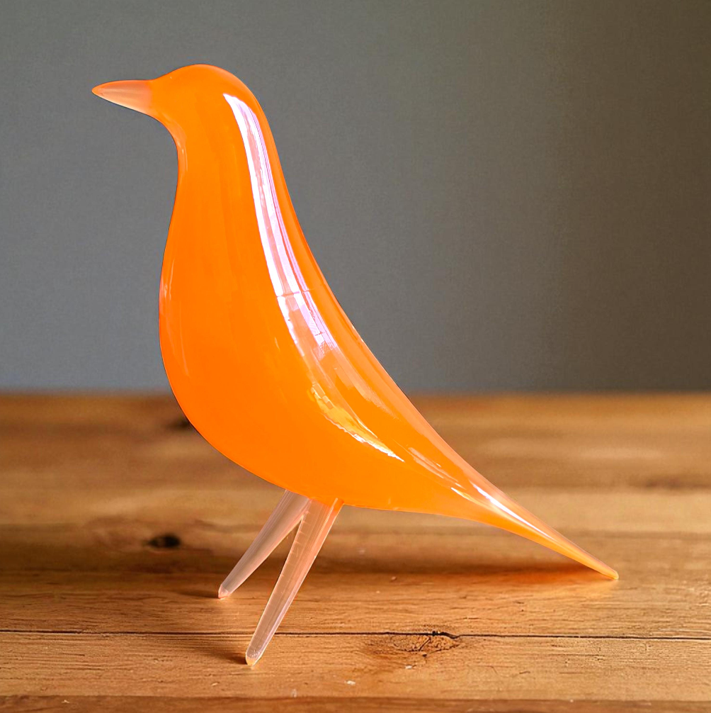 Mid Century Eames Styled Minimalist Bird Sculpture Solar Flare Orange