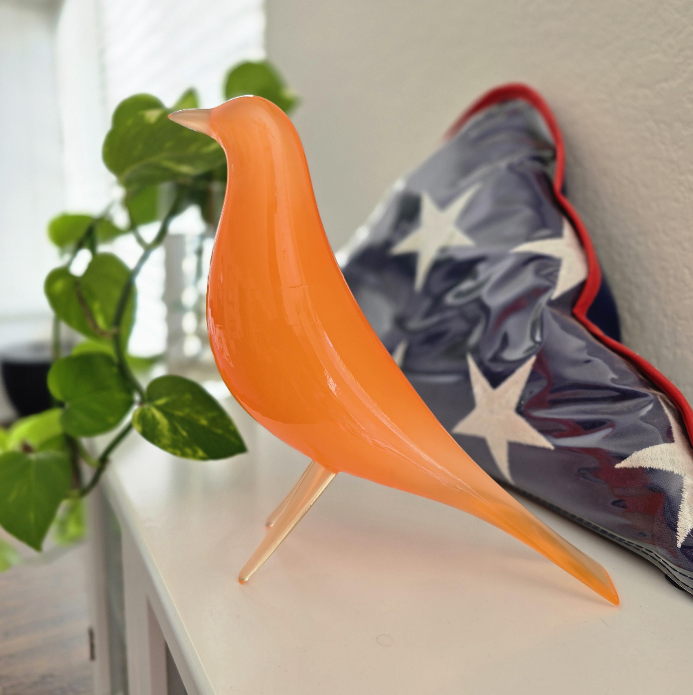 Mid Century Eames Styled Minimalist Bird Sculpture Solar Flare Orange