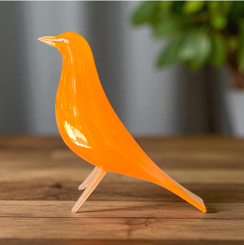 Mid Century Eames Styled Minimalist Bird Sculpture Solar Flare Orange