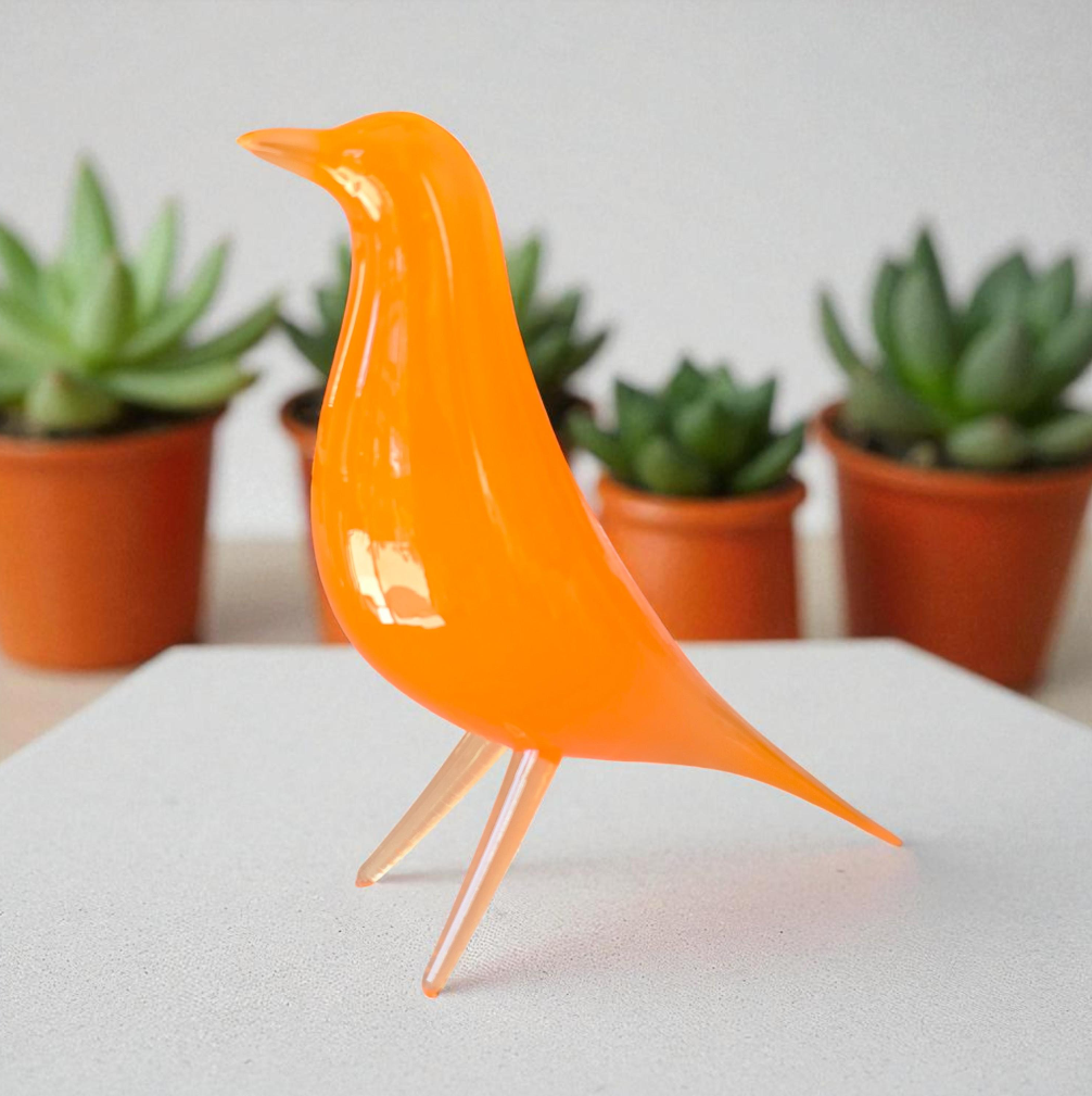 Mid Century Eames Styled Minimalist Bird Sculpture Solar Flare Orange