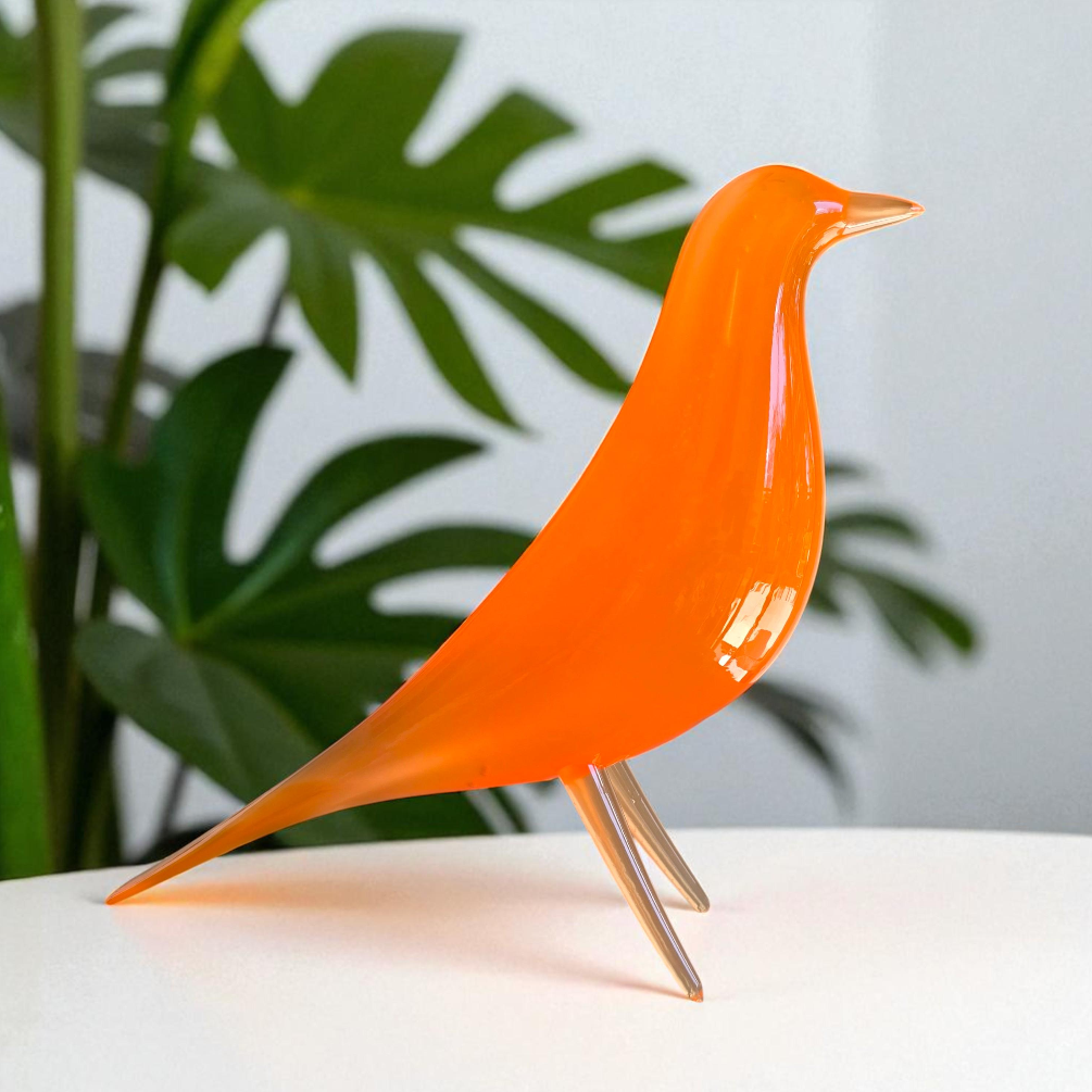 Mid Century Eames Styled Minimalist Bird Sculpture Solar Flare Orange