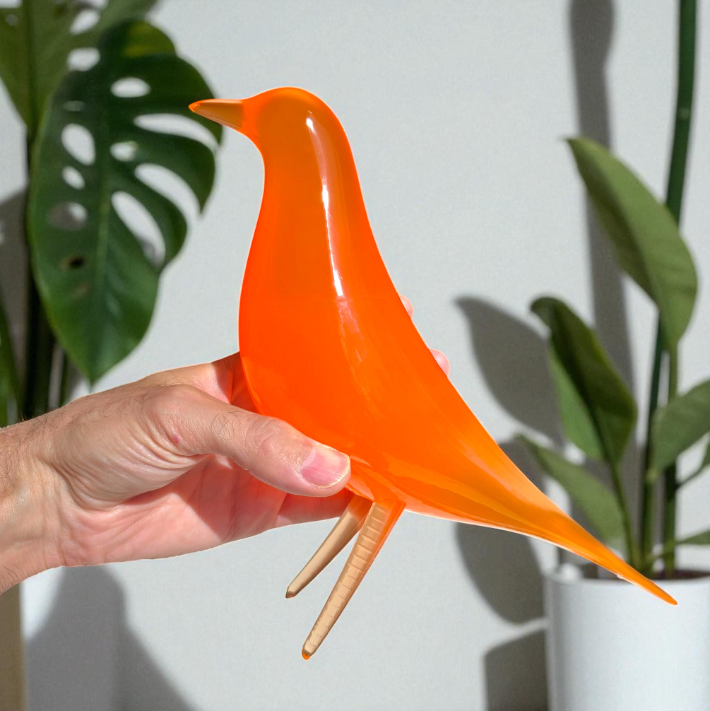 Mid Century Eames Styled Minimalist Bird Sculpture Solar Flare Orange