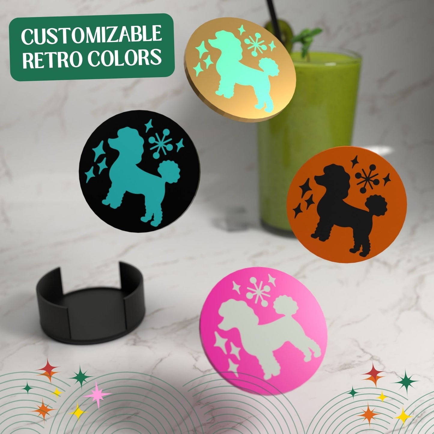 Retro Poodle Diner Style Coaster Set