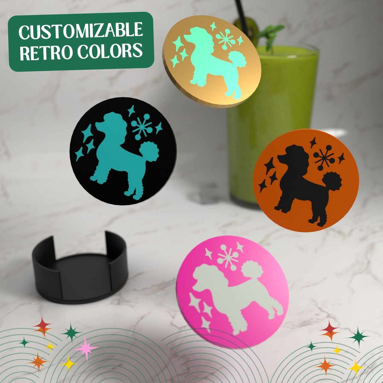 Retro Poodle Diner Style Coaster Set