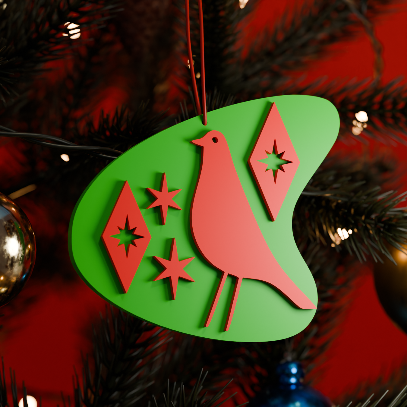 Retro Atomic Bird Tree Ornament