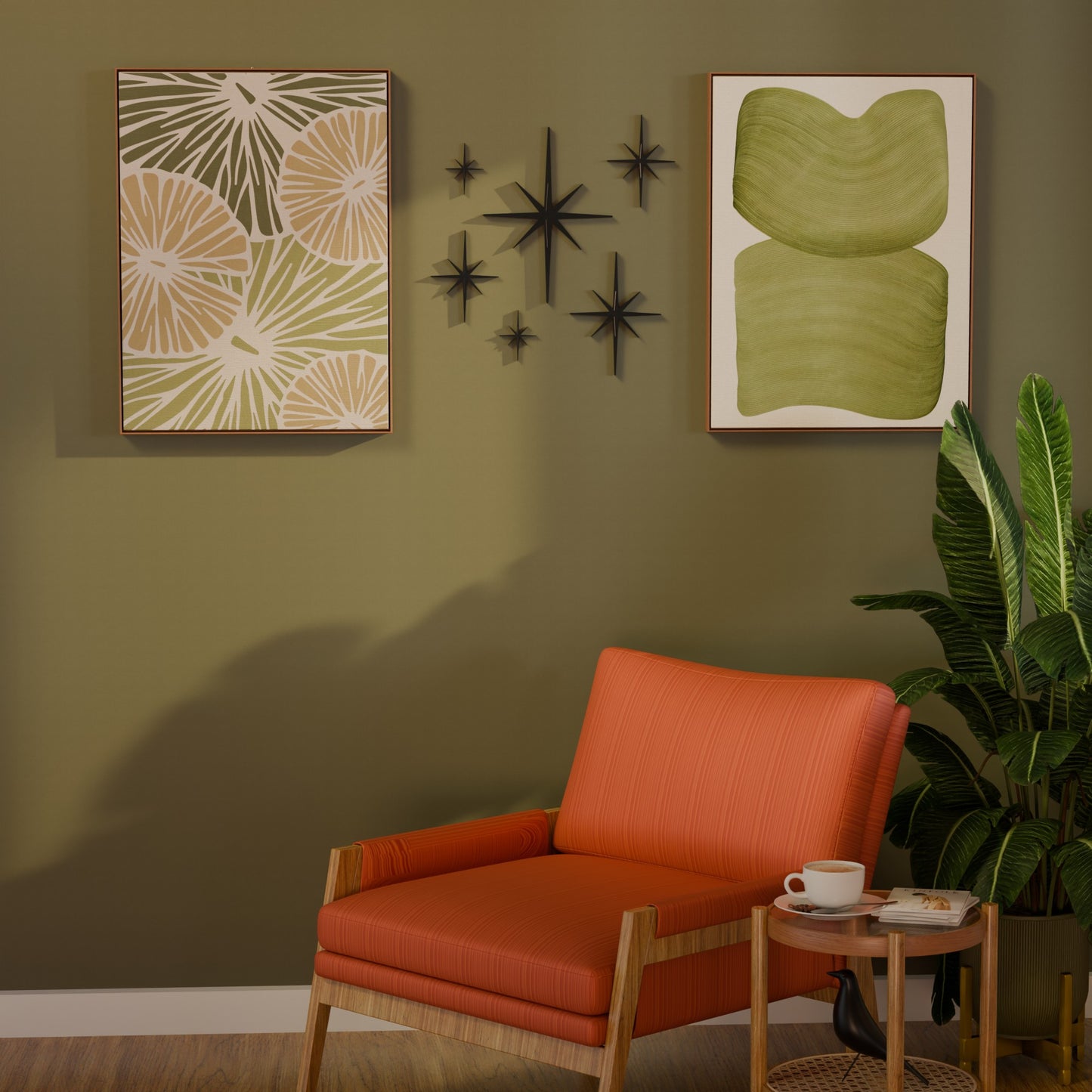 Mini Elongated Mid Century Modern Starbursts Wall Decor Set of 6