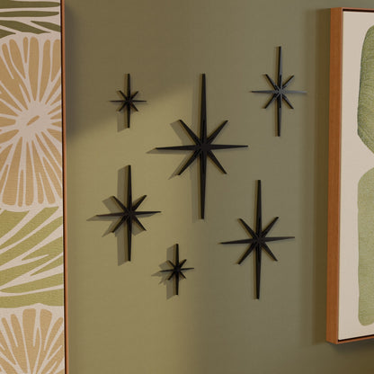 Mini Elongated Mid Century Modern Starbursts Wall Decor Set of 6