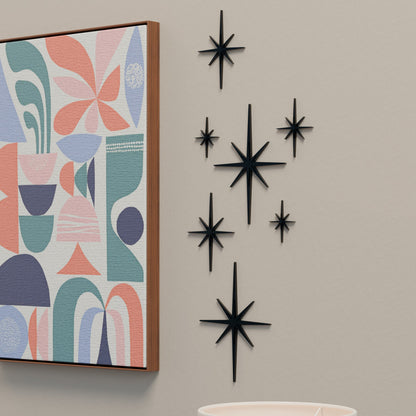 Mini Elongated Mid Century Modern Starbursts Wall Decor Set of 6
