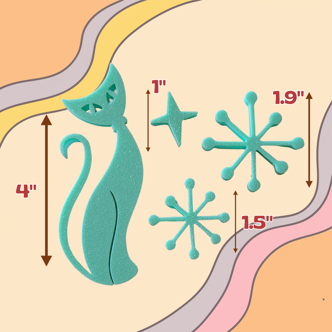 Midcentury Modern Vintage Style Atomic Cat Fridge Magnets