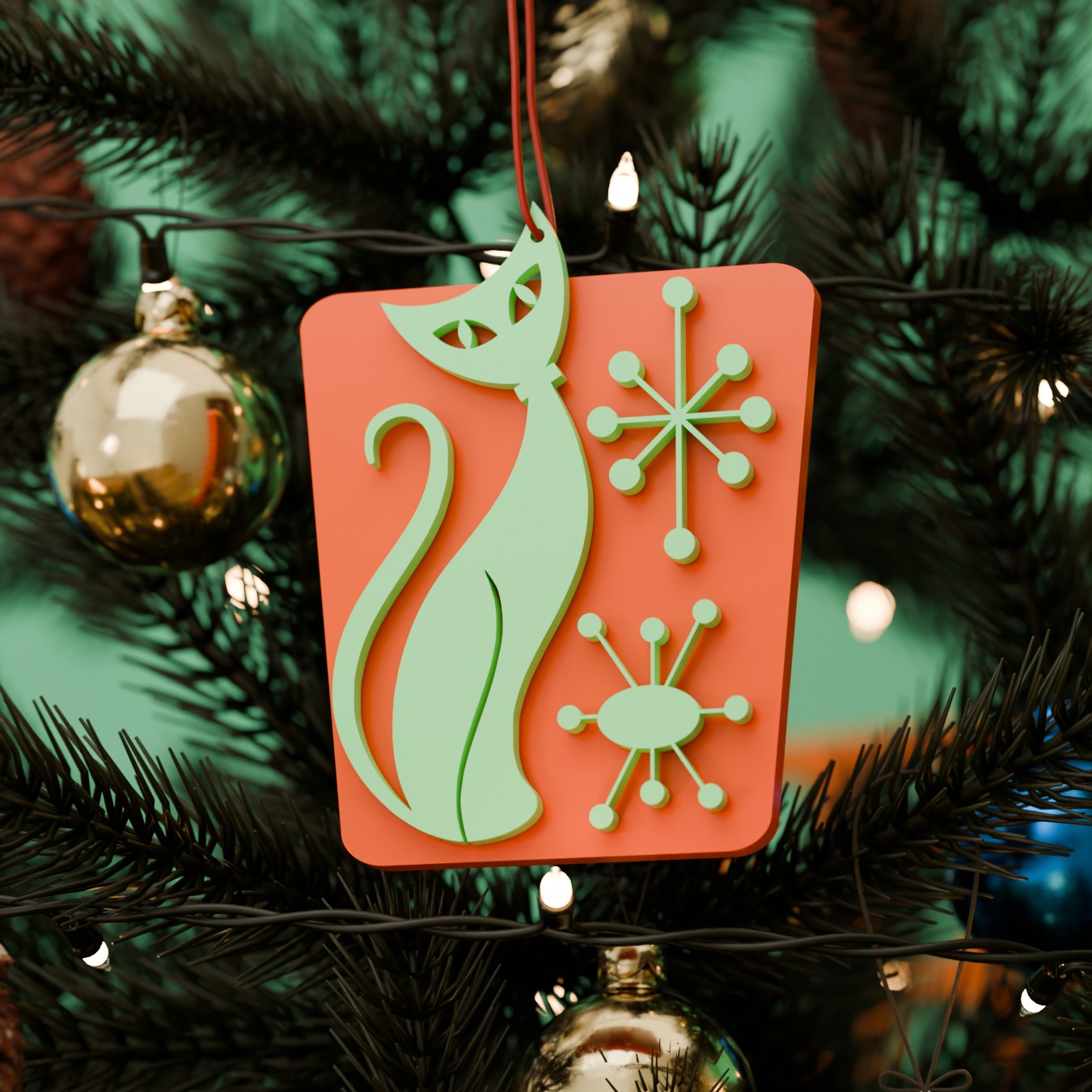 Atomic Cat Mid Century Modern Holiday Ornament