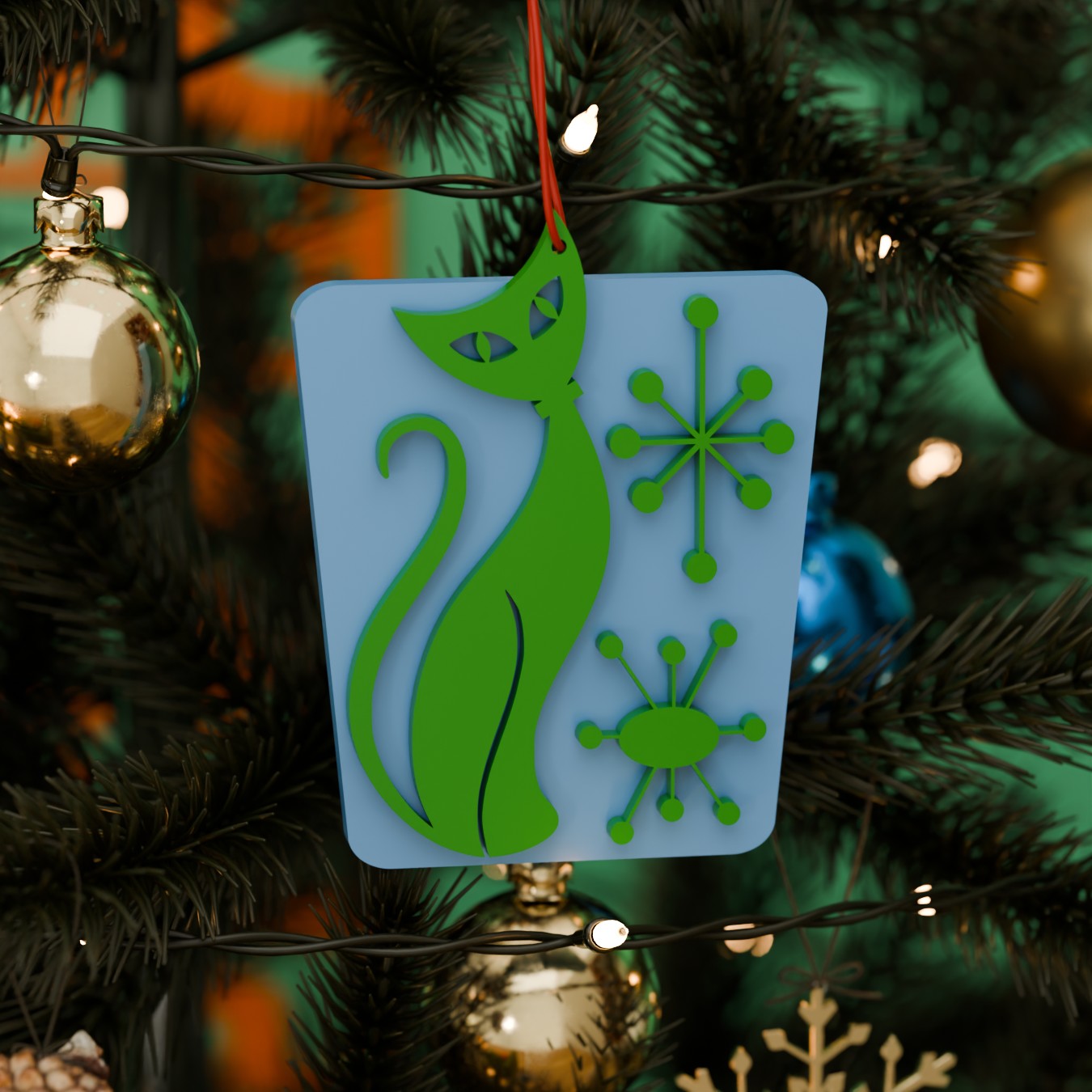 Atomic Cat Mid Century Modern Holiday Ornament