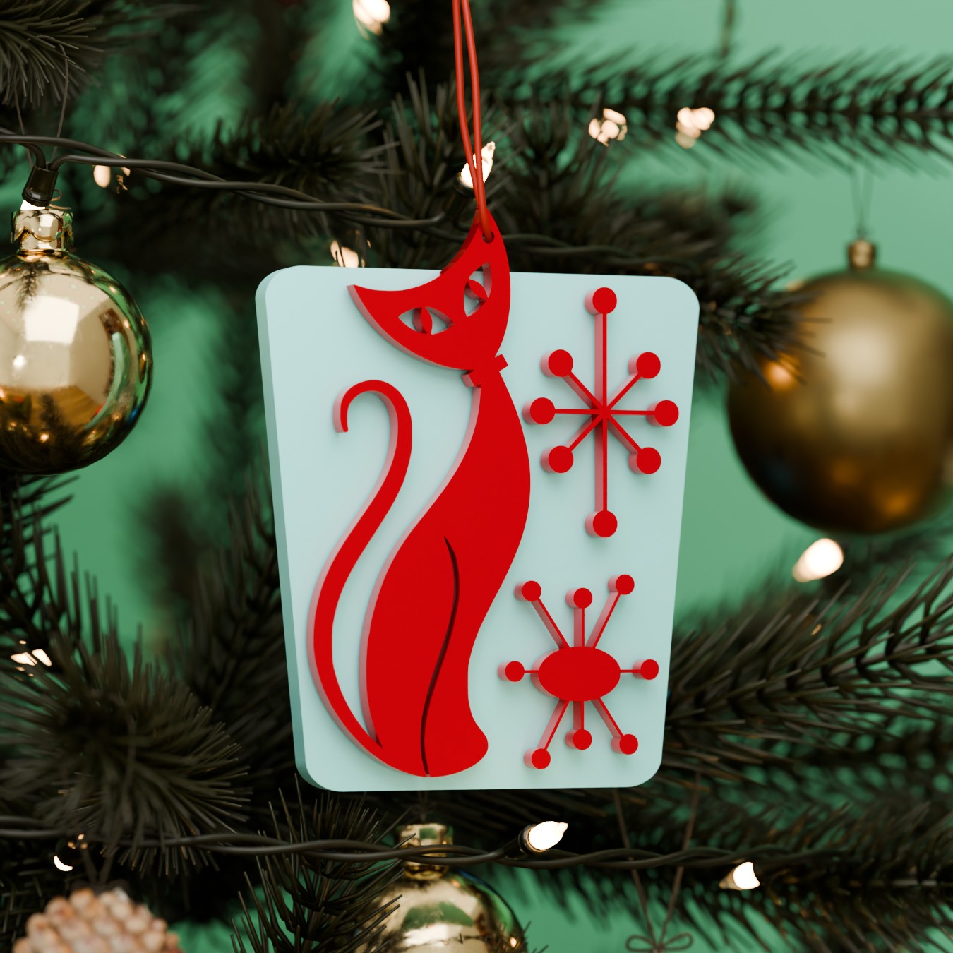 Atomic Cat Mid Century Modern Holiday Ornament