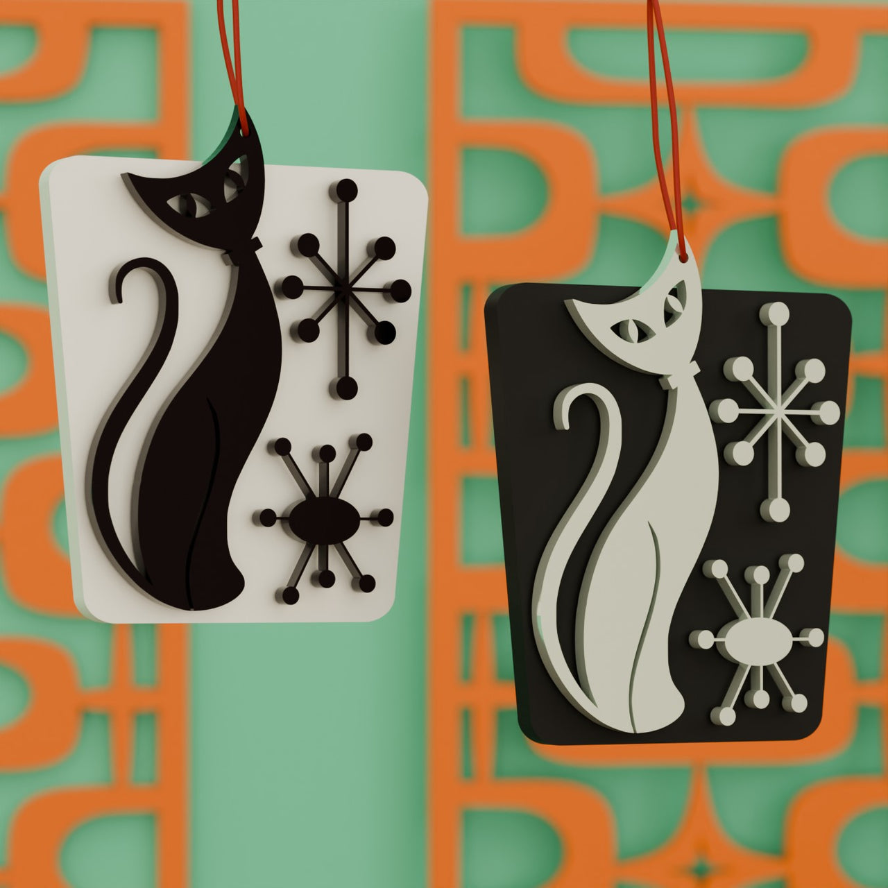 Atomic Cat Mid Century Modern Holiday Ornament