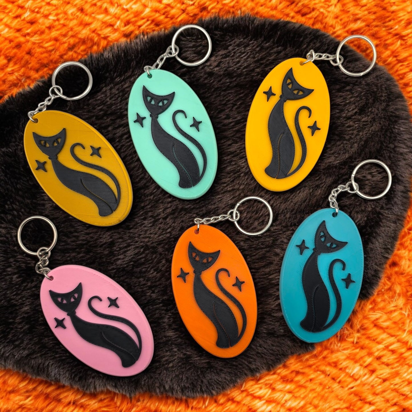 Retro Atomic Cat Oblong Keychain