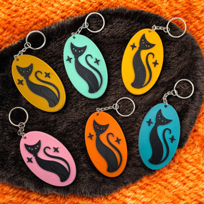 Retro Atomic Cat Oblong Keychain