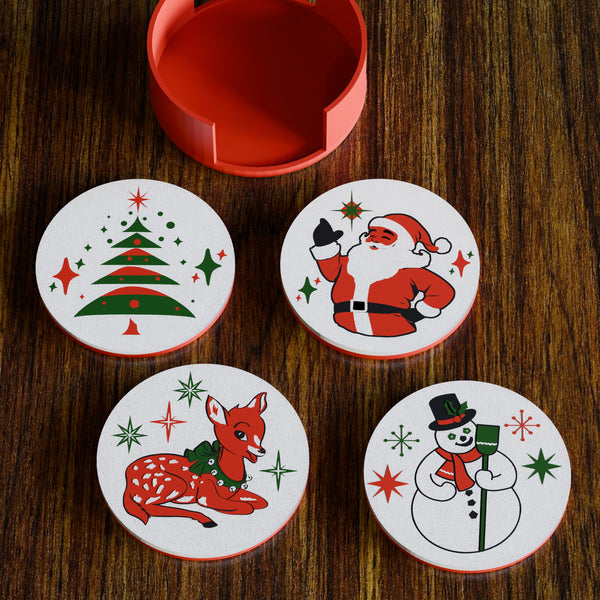 Retro Christmas Coasters Set of 4