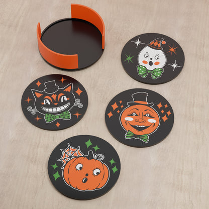 Retro MCM Style Halloween Cartoon Coaster Set of 4