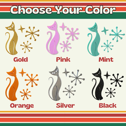 Midcentury Modern Vintage Style Atomic Cat Fridge Magnets