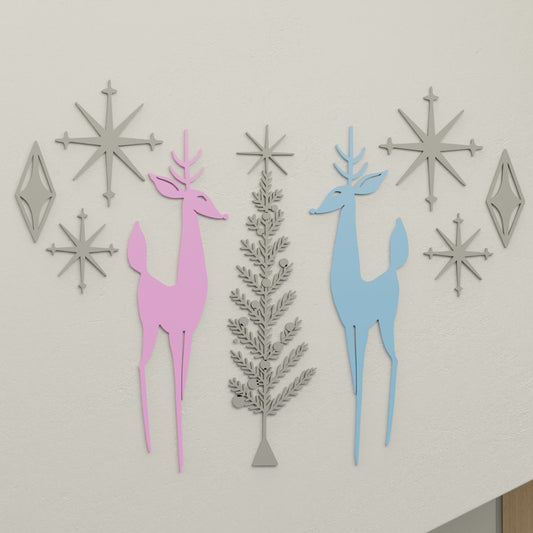 Holiday Retro Deer & Tree Diamond Starburst Wall Decor