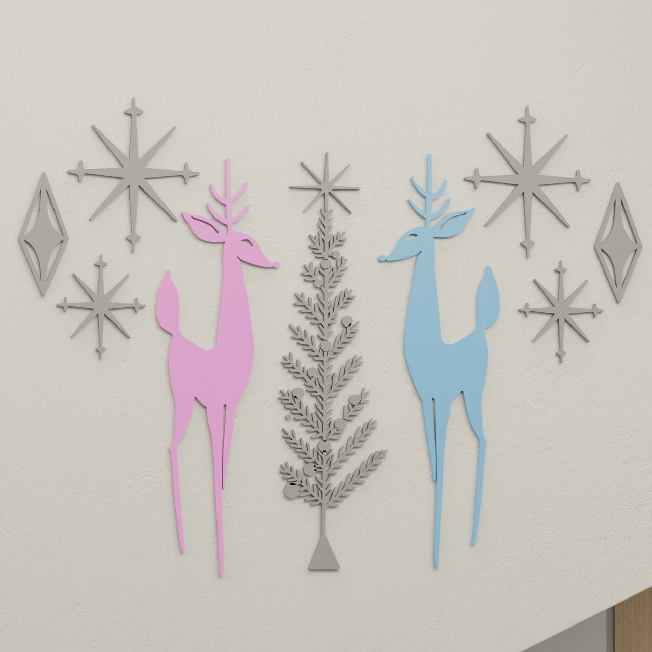 Holiday Retro Deer & Tree Diamond Starburst Wall Decor