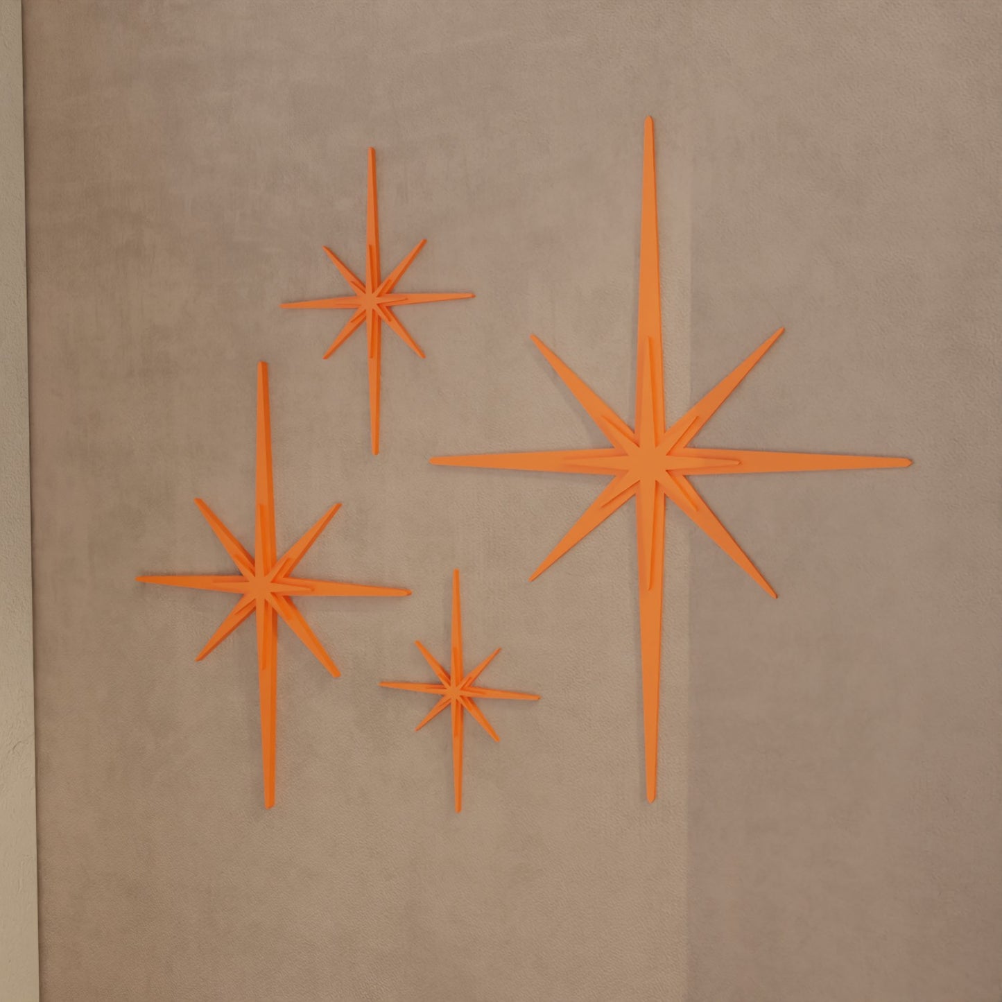 Mid Century Modern Elongated Starbursts Set of 4