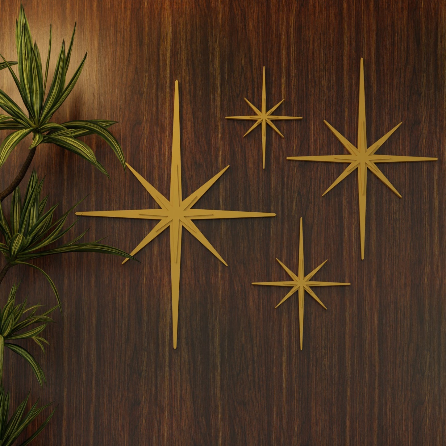 Mid Century Modern Elongated Starbursts Set of 4