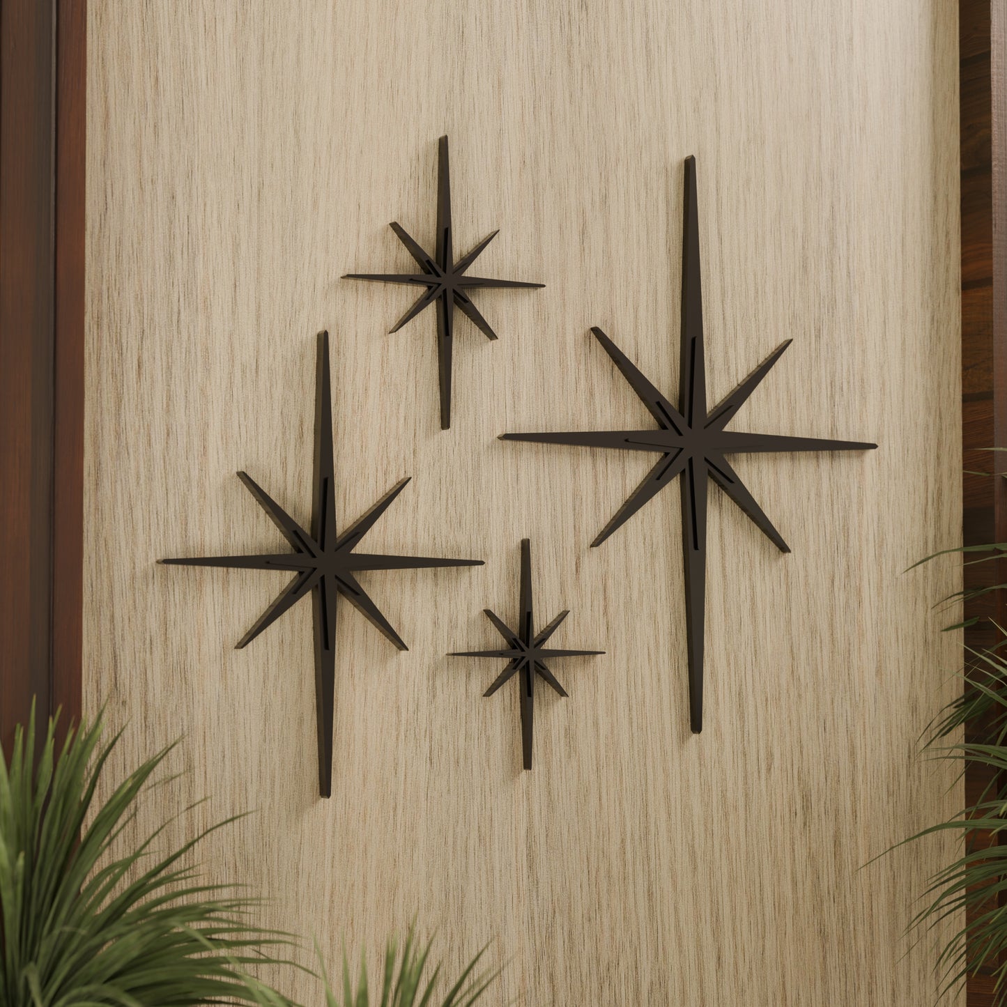 Mid Century Modern Elongated Starbursts Set of 4