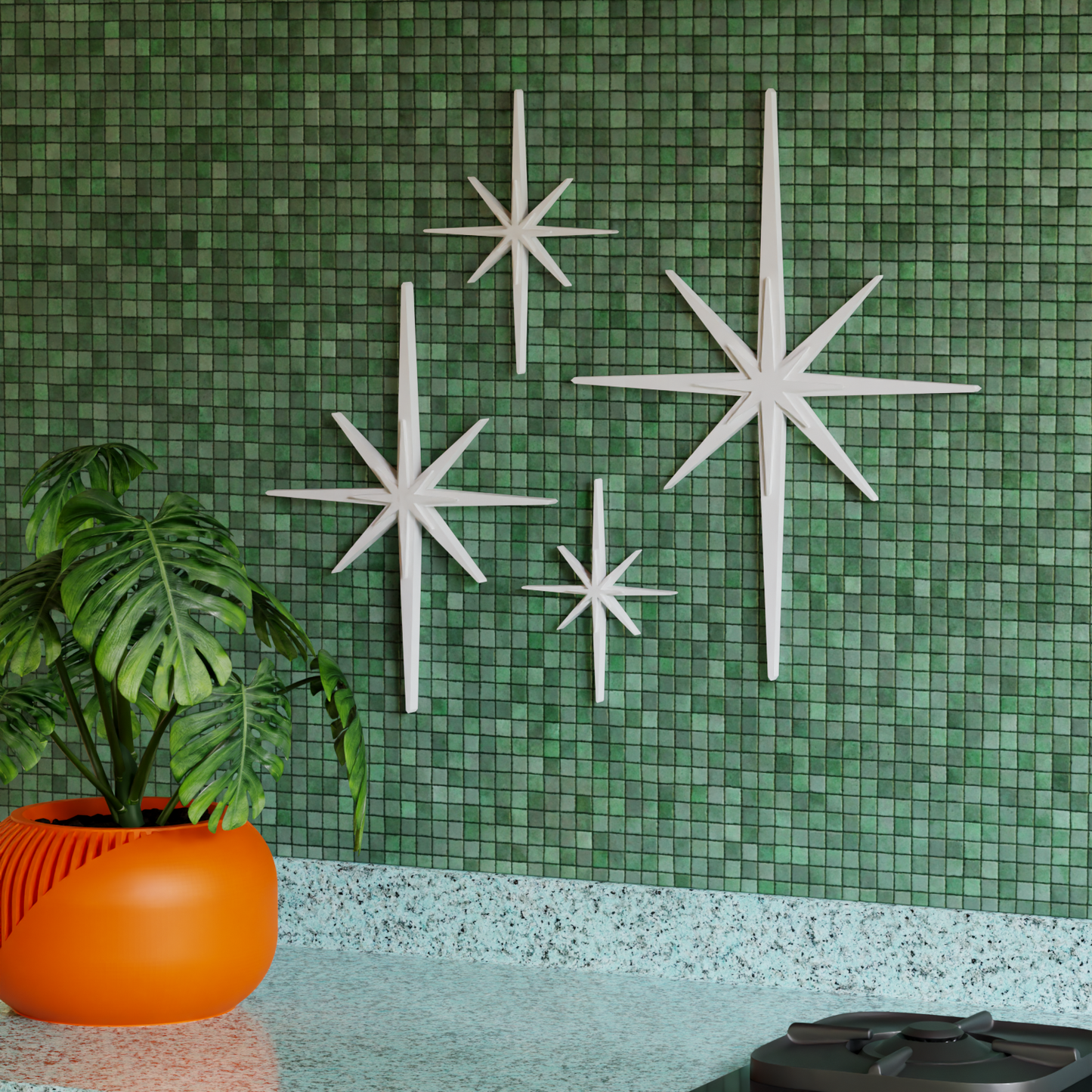 Mid Century Modern Elongated Starbursts Set of 4