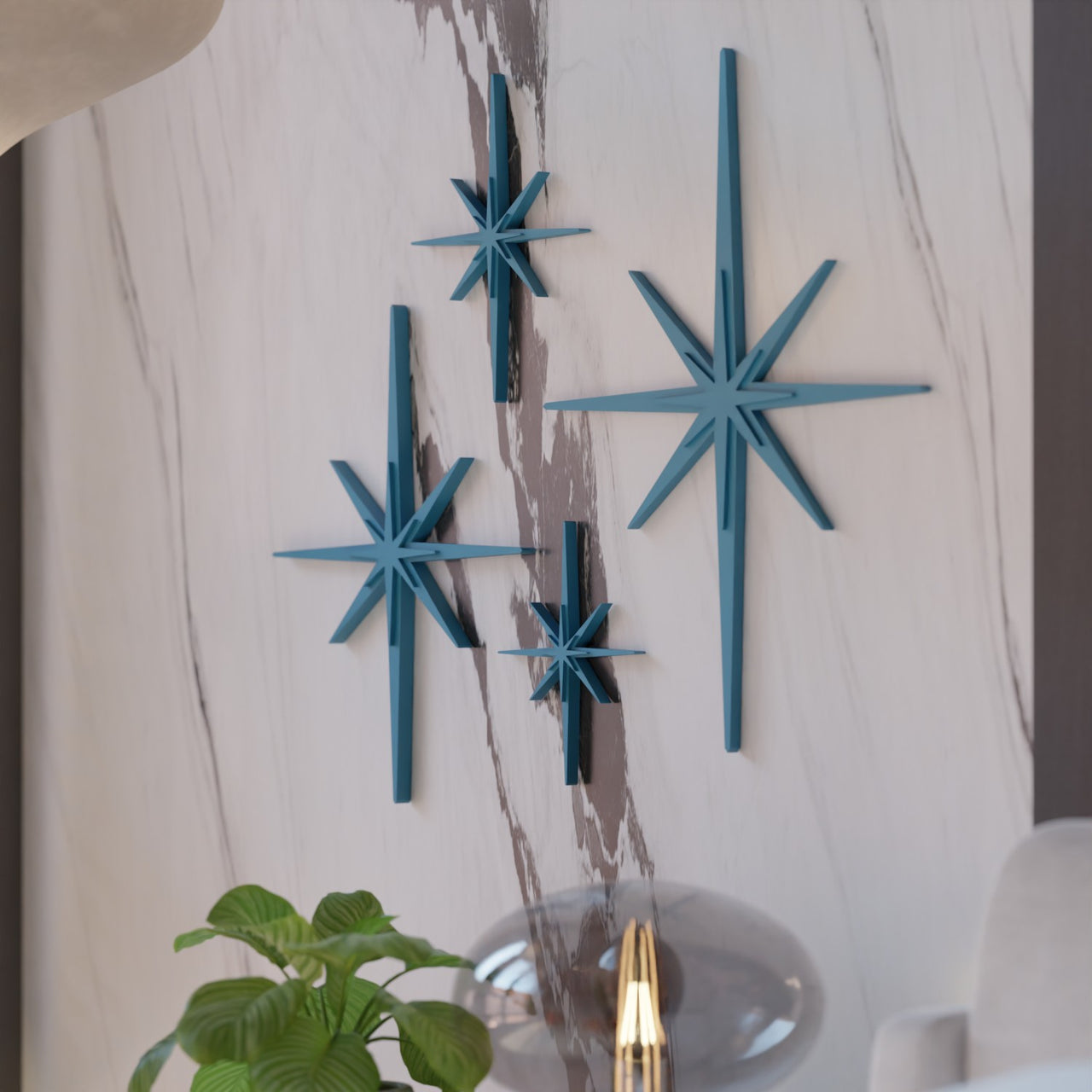 Mid Century Modern Elongated Starbursts Set of 4