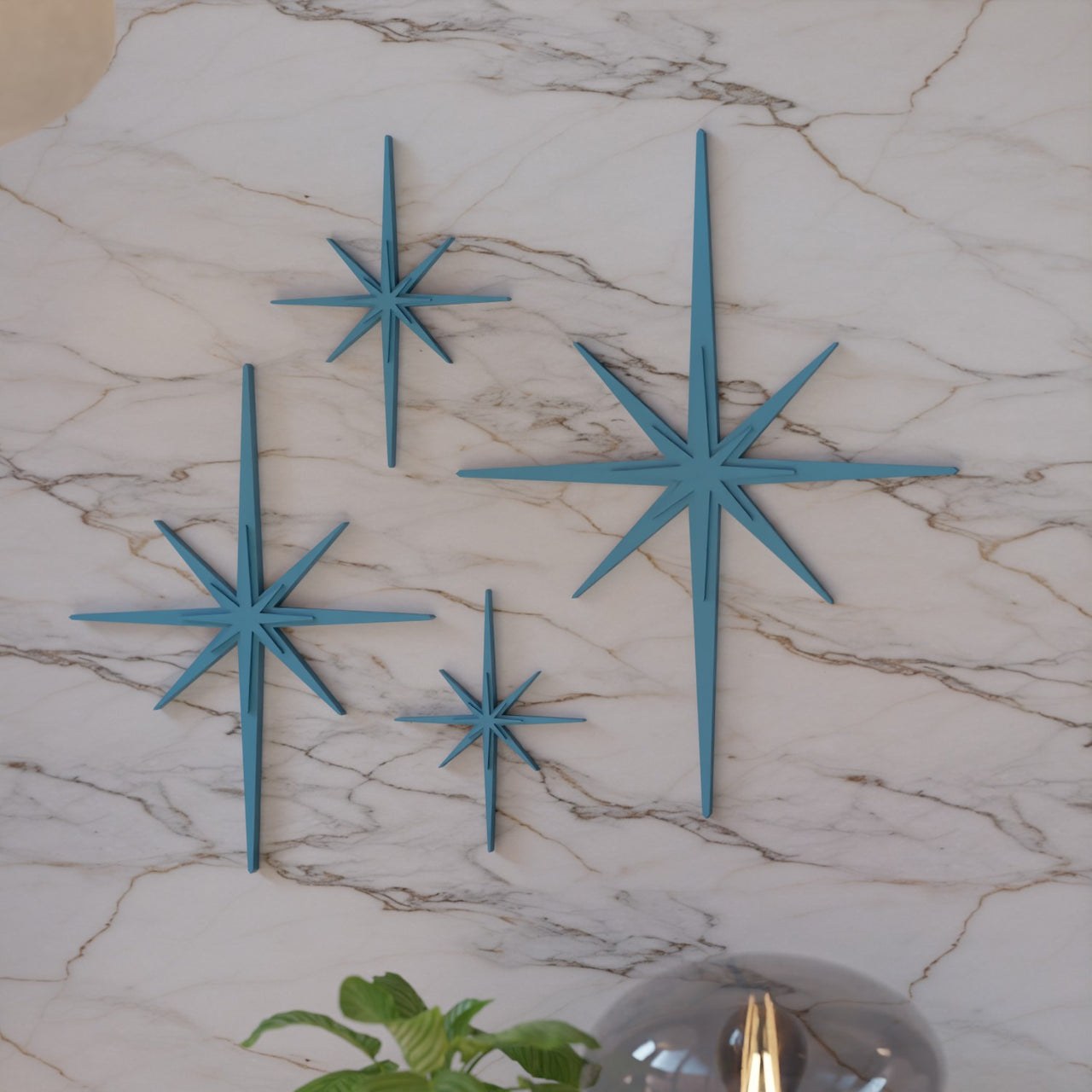 Mid Century Modern Elongated Starbursts Set of 4