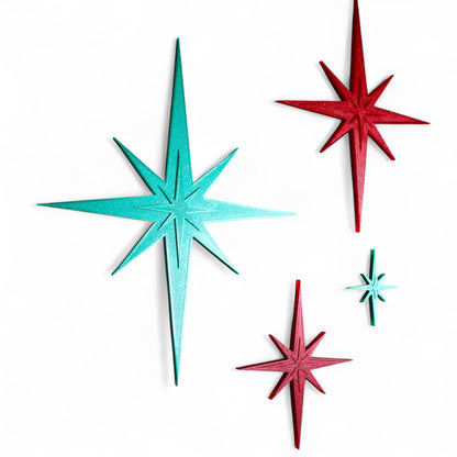 Midcentury Modern Holiday Sparkle Starbursts Wall Decor (4 Pack - Green Sparkle/Red Sparkle)